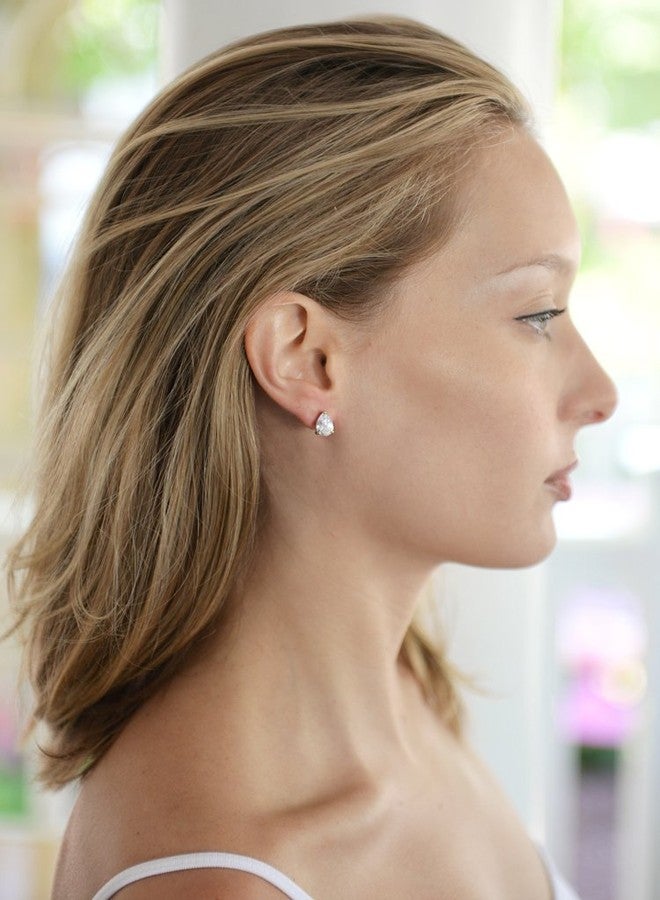 Mariell Gold Cubic Zirconia Stud Earrings, Pear Shape CZ Crystal, 2 Carat Imitation Diamond Stud Earring - Image 4